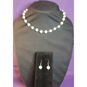 Marsala Signed White Ringed Pearls & Sterling Silver Necklace And Earrings Set